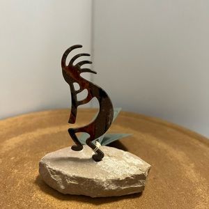 Kokopelli Lazart Collector Metal Sculpture On Stone with Original Tag